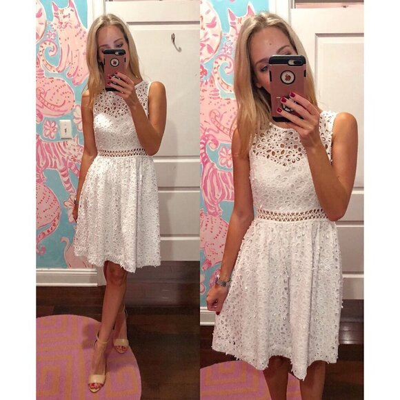 LILLY PULITZER Alivia Eyelet Fit & Flare Dress in White Size US 0 - Picture 1 of 9